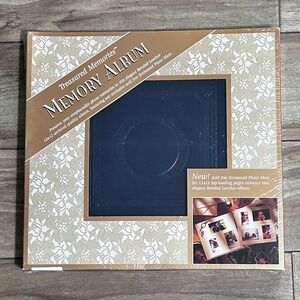 Vintage Treasured‎ Memories 12x12 Memory Photo Album Navy Leather Embossed NEW